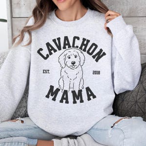 Cavachon Mama Sweatshirt, Personalized Cavachon Owner Gift ,Custom Year Pet Apparel, Dog Mom Crewneck Gifts for Cavalier Bichon Mix Lover