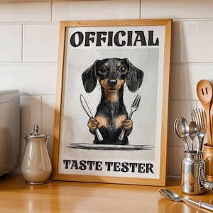 Funny Dachshund Poster, Official Taste Tester, Kitchen Decor for Dog Lovers, Doxie Mom Gift, Wiener Dog Wall Art, Sausage Dog Humor Gifts