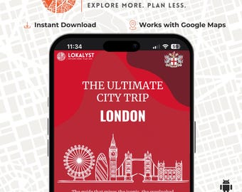 Guía digital de la ciudad de Londres: los mejores lugares para visitar, comer, beber y explorar. Descarga instantánea, muy fácil de usar con integración con Google Maps.