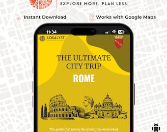 Guía digital de la ciudad de Roma: los mejores lugares para visitar, comer, beber y explorar. Descarga instantánea, muy fácil de usar con integración con Google Maps.