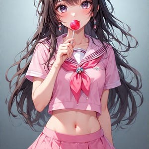 Pink Candy Cutie – Anime Girl with Lollipop | Kawaii Wall Art for Otaku Rooms