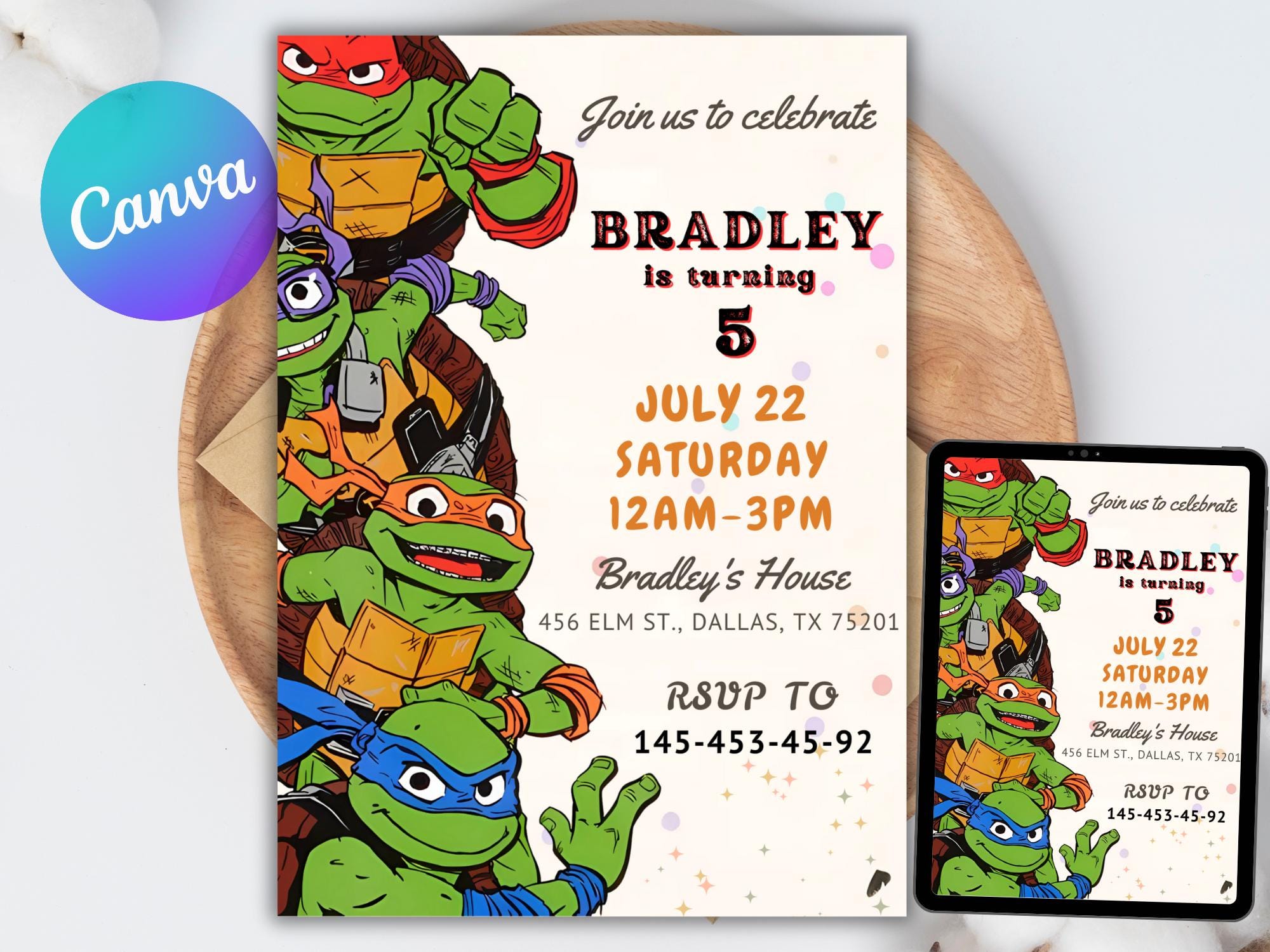Ninja Turtle Birthday Invitation - Etsy, image size:2000x1500