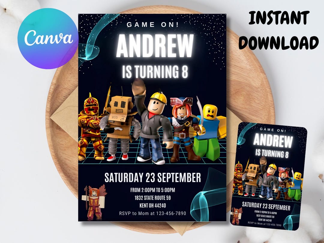 Roblox Birthday Invitation, Game Party Invite, Editable Template (canva ...