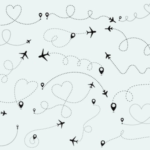 Flugzeug Bundle SVG PNG Clipart, Reise svg, Liebesreise, Urlaubsreise, Flitterwochen, Flugzeug Route Herz Weg Schnittdatei SVG Bundle