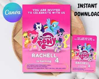 Editable Unicorn Pony Birthday Invitation, Girls Printable (Digital Download)