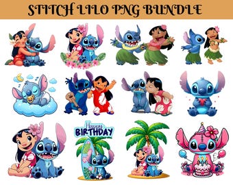 Lilo and Stitch Watercolor Clipart Bundle (PNG, JPG)