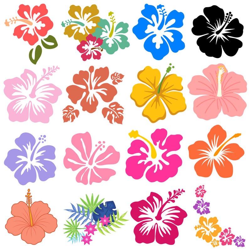 Hibiscus Flower SVG Bundle, Tropical Floral Clipart (digital Download ...