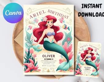 Ariel Birthday Invitation, Little Mermaid Party (Editable Digital)