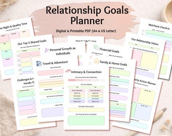 Relationship Goals Planner Couple Printable PDF | Shared Goals Worksheet Finance Travel Intimacy Family | A4 US Letter