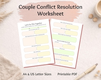 Couple Conflict Resolution Worksheet | Relationship Communication PDF Printable for Partners