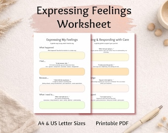 Expressing Feelings Worksheet for Couples | Healthy Communication Printable | Relationship Conflict Resolution | Therapy Style Worksheet