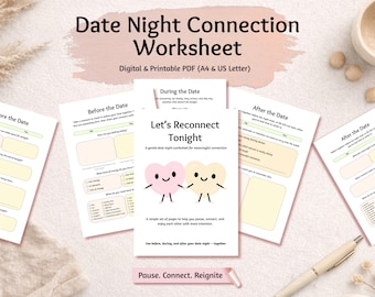 Date Night Worksheet PDF Couples Connection Activity Printable Before During After Reflection