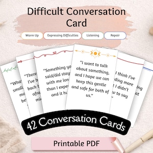 Tarjetas de comunicación para parejas imprimibles. Iniciadores de conversaciones difíciles. Herramienta de apoyo para la relación. Tarjetas de intimidad emocional.