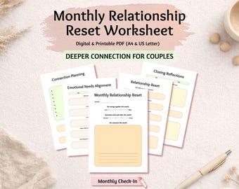 Monthly Relationship Reset Worksheet | Couples Check-In PDF | Printable Relationship Journal A4