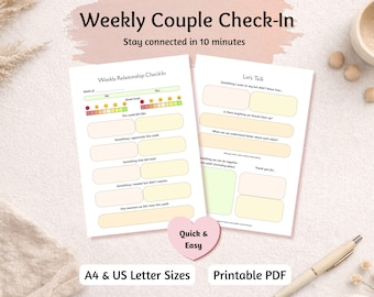 Couples Weekly Check In Worksheet | Relationship Communication Workbook PDF | Marriage Connection Journal