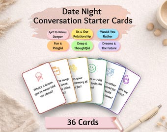 Date Night Conversation Cards Printable | 36 Couples Questions Jar Cards PDF | Relationship Game