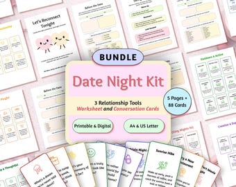 Date Night Bundle for Couples | Printable Worksheet + 36 Conversation Cards + 52 Activity Ideas | PDF Gift