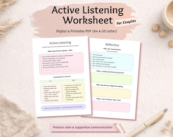 Listening Worksheet PDF Couples Communication Printable Relationship Conversation Reflection Tool
