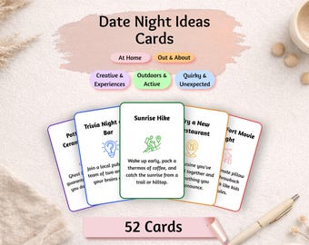 Date Night Ideas Cards Printable | 52 Couples Activity Jar Cards PDF | Relationship Gift