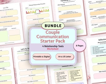 Couples Communication Bundle | 4 Printable Worksheets | Check-In, Feelings, Conflict Resolution, Active Listening | PDF