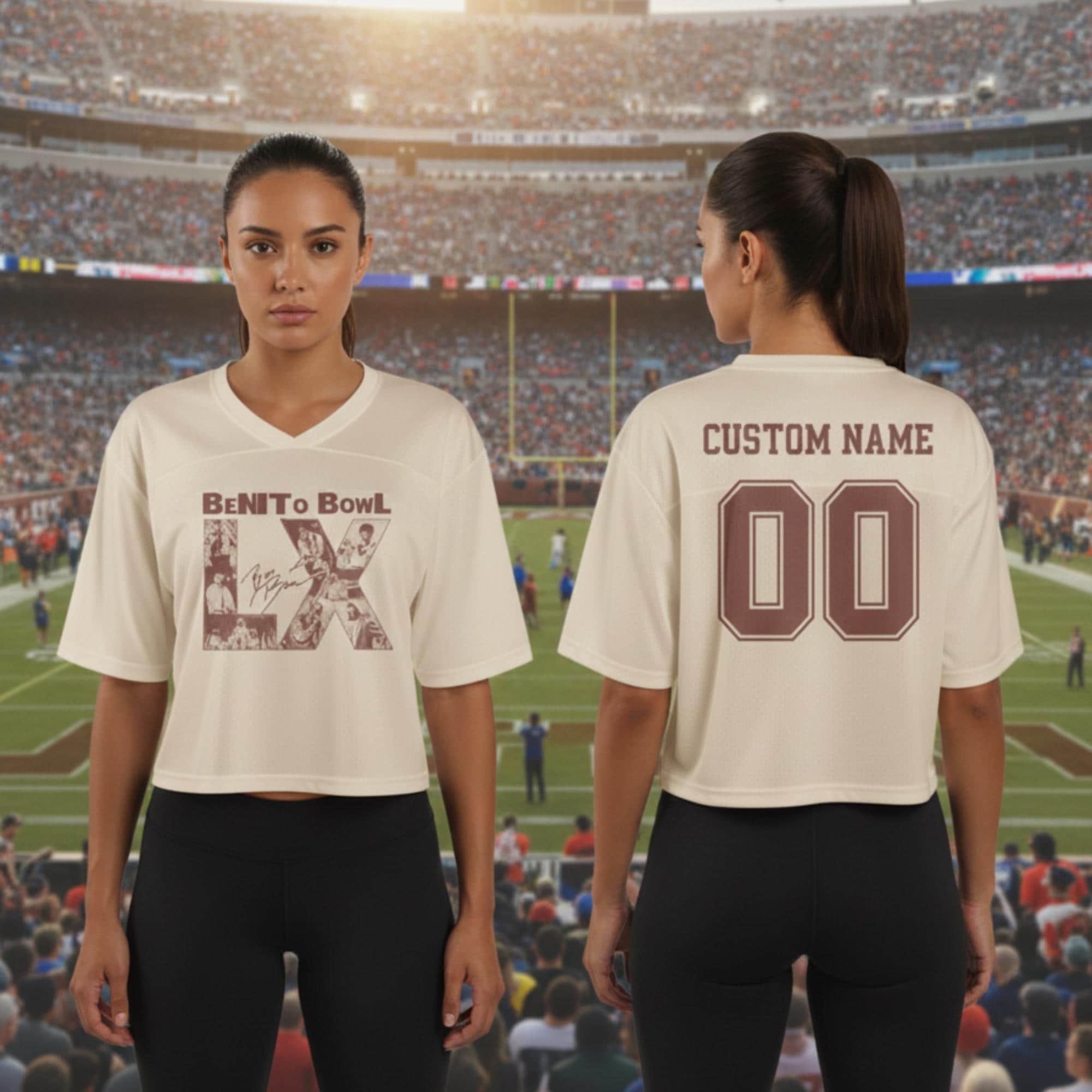 Discover Benito Crop Top Mesh Baseball Jersey, Puerto Rican Football Jersey, Custom Name and Number Football Jersey, Benito Bowl 2026 Halftime Show Football Jersey