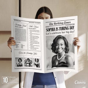 Birthday Newspaper Template: Editable Canva Party Poster (Digital Download)