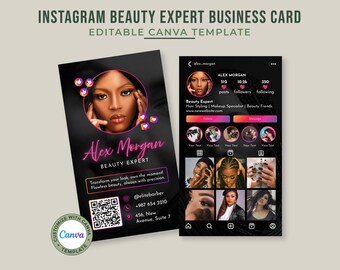 Instagram-Inspired Business Card Template for Beauty Professionals, Easy-to-Edit Canva Design for Lash, Hair & MUA