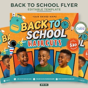 Back to School Barber Shop Flyer, Barber Booking Flyer, Social Media Flyer Haircut, Barbershop Business, DIY Canva Editable Template BTS-04
