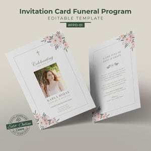 Faire honneur à une vie de verdure | Carte de service commémoratif personnalisable, invitation modifiable pour les funérailles gracieuses #FPD-01