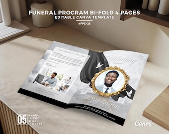 Programma del servizio funebre: brochure funebre modificabile su Canva (download digitale)
