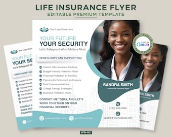 Life Insurance Marketing Flyer Template: Editable Design for Financial Advisors (Canva Pro Required)
