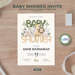 Editable Safari Baby Shower Invitation – Jungle Theme Canva Template, Gender Neutral Safari Animals Party Invite, Instant Download #BSI-10