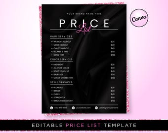 Salon Price List Template, Editable Canva Menu (Digital Download)