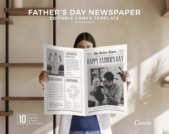 Father's Day Newspaper Gift: Editable Canva Template (Digital Download)