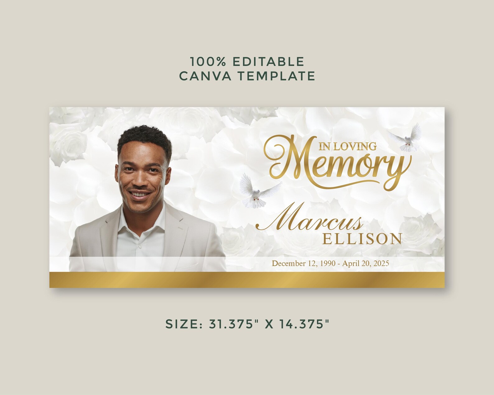 Funeral Program Inserts White Gold Roses Funeral Program Template: Obituary Casket Insert ...