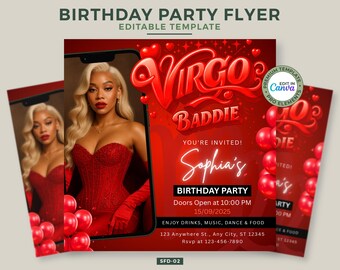 Red Virgo Birthday Flyer: Social Media Template (Canva Template)