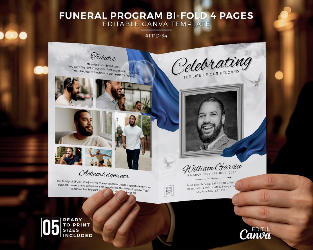 Funeral Program Template: Black & Blue Celebration of Life Brochure ...