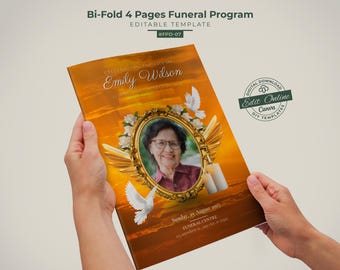 Modello di programma funebre per donne - Design Canva modificabile, modello di necrologio, #FPD-07