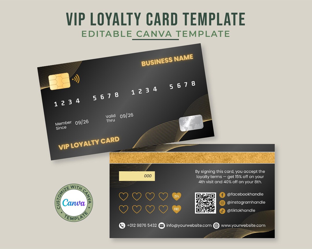 VIP Loyalty Card Template - Customizable Credit Card Style Punch for ...