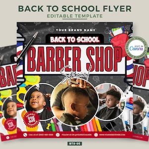 Barber Shop Flyer, Back to School Haircut Flyer, Book Now, DIY Editable Canva Template, Social Media Promo, Barbershop Business Flyer BTS-05