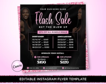 de Flyer de Offres groupées de cheveux | Publication Instagram de cheveux DIY | Marketing des salons de beauté | Toile modifiable