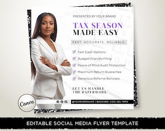 Tax Prep Flyer Template | Accounting Consultant, Tax Season Promo (Canva Editable)