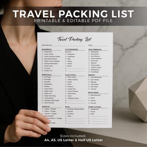 Printable Travel Packing List: Editable Checklist & Planner (Digital Download)