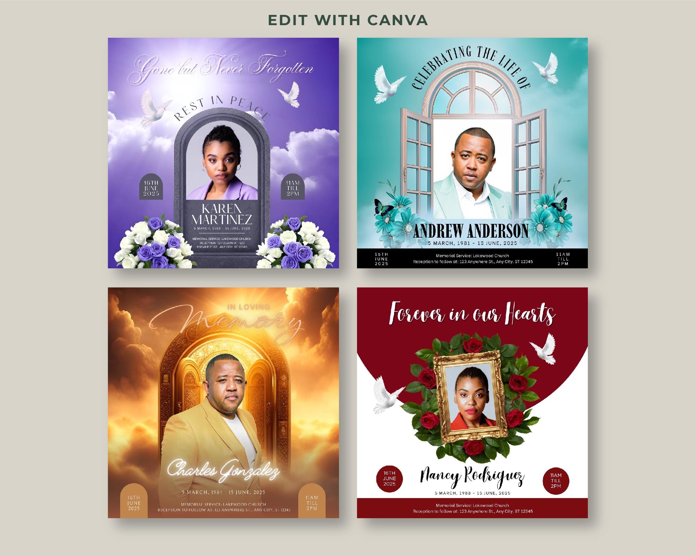Funeral Program Template Bundle: 20 Memorial Designs (canva) - Etsy
