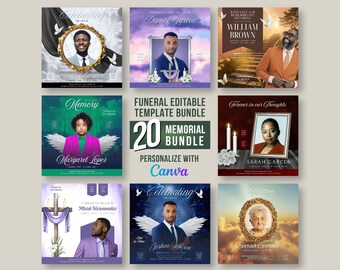 Pacchetto di modelli per programmi funebri: 20 progetti commemorativi (Canva)