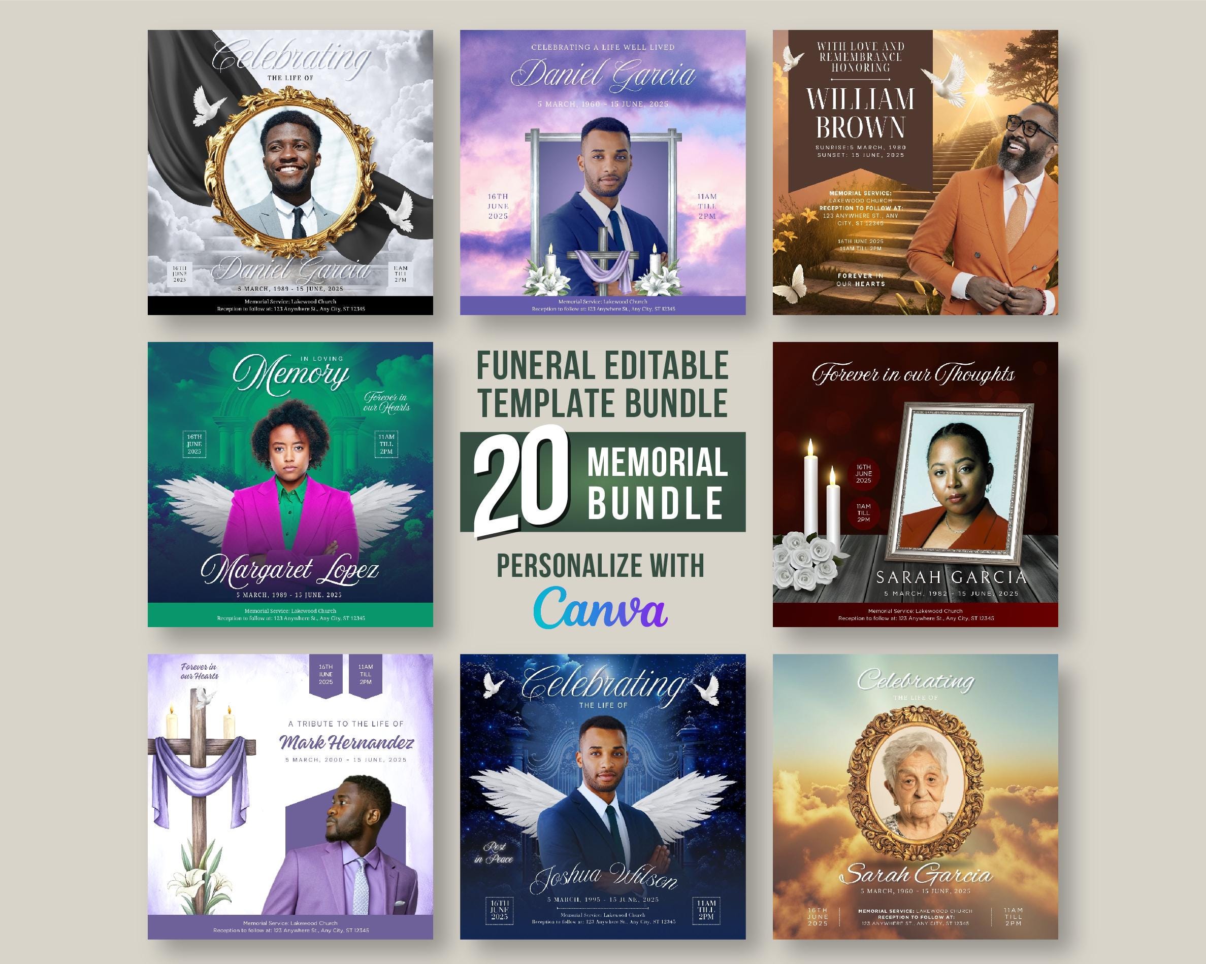 Funeral Program Template Bundle: 20 Memorial Designs (canva) - Etsy