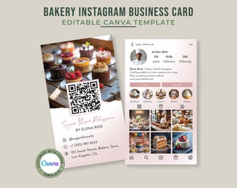 Bakery Instagram Card with QR Code: Editable Pastry Canva Template for Cake Shops