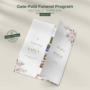 Heavenly Gate Fold Funeral Program: Editable Canva Template (Digital Download)