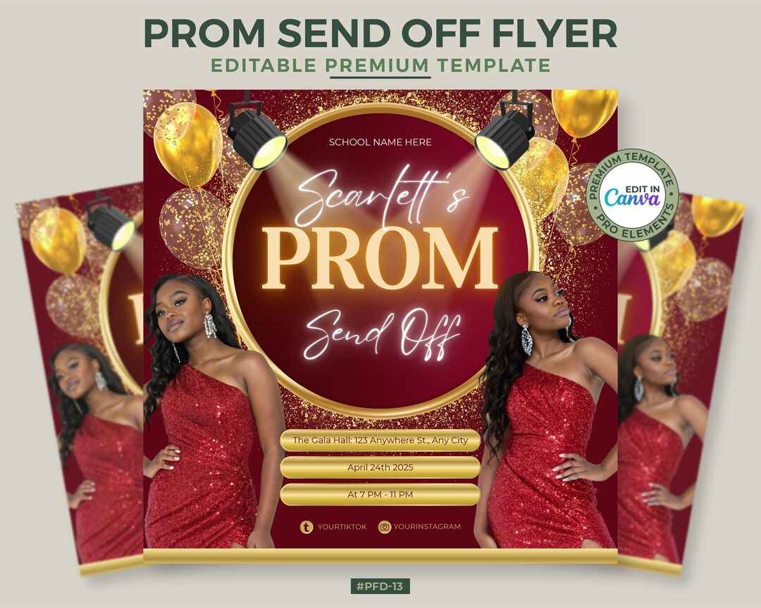 Red & Gold Prom Send off Flyer: Editable Canva Template - Etsy
