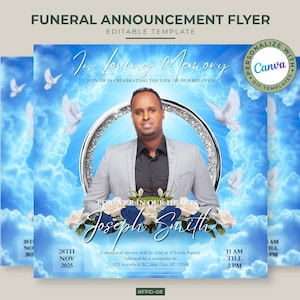 Funeral Memorial Announcement Flyer, RIP Template, Funeral program Announcement, Canva Editable, Obituary Template, In Loving Memory #FPD-08